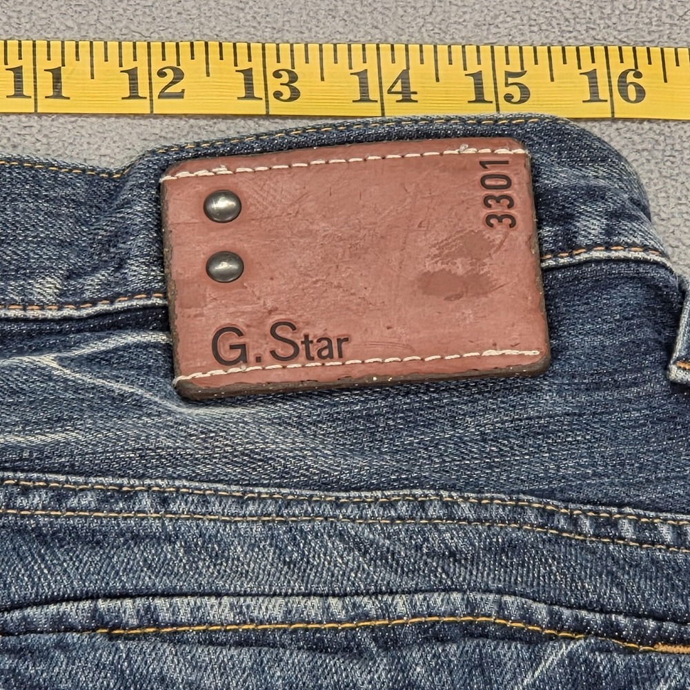 G-Star Raw 3301 Jeans Mens 33x31 Blue Straight Button Fly Faint Stains Denim - Picture 3 of 15